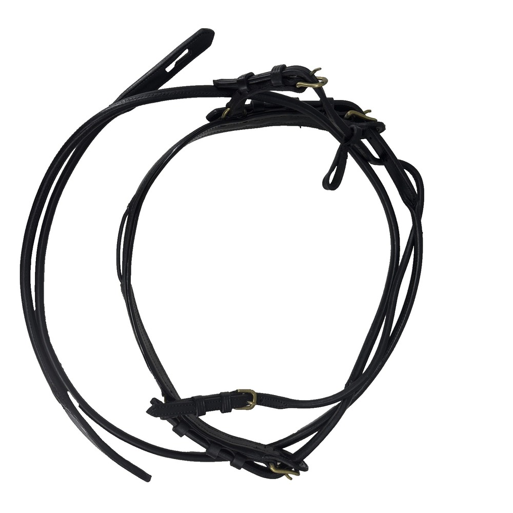 Black Leather Dressage Horse Riding Bridle Adjustable Straps and Rein